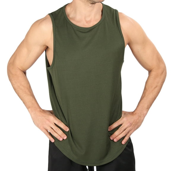 Mens Workout Tank Tops Qiggri Men Casual Fashion Solid Pullover Round Neck Sports Tank Blouse Men's Shirts
