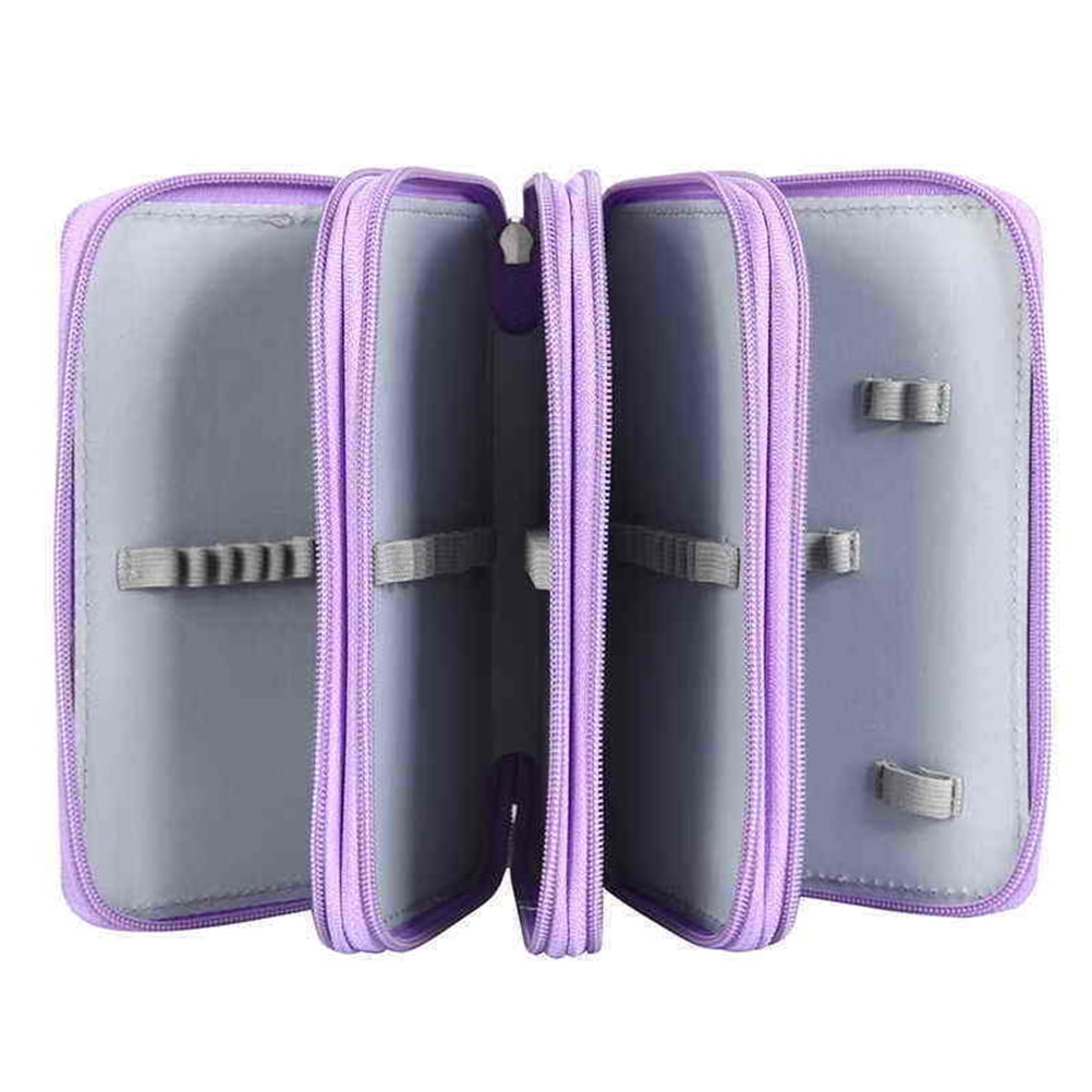 4 Layers 72 Holes Portable Drawing Sketching Pencil Pen Zipper Case Holder  Bag-Purple