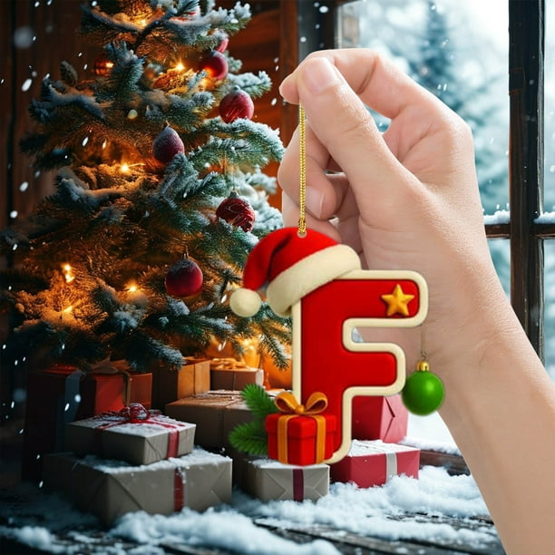 Uuiauoio 2D Acrylic Christmas Tree 26 Letter Pendant Set, Ornaments for Family Party Decor, Double-Sided Print Holiday Gift for Tree Car Backpack Decoration