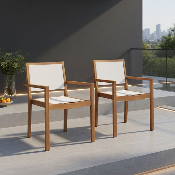GVN Outdoor Kitchen Chair, Dinner Chairs,Stackable Outdoor Dining Chair Set of 2 with Acacia Wood Frame
