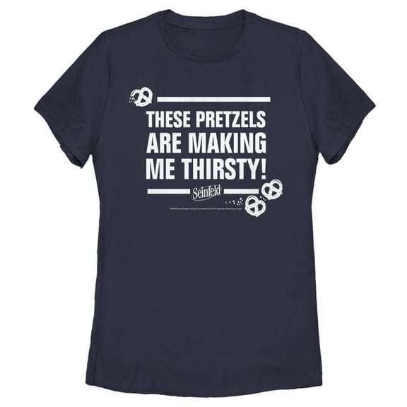 Women's Seinfeld These Pretzels are Making Me Thirsty  Graphic Tee Navy Blue Small