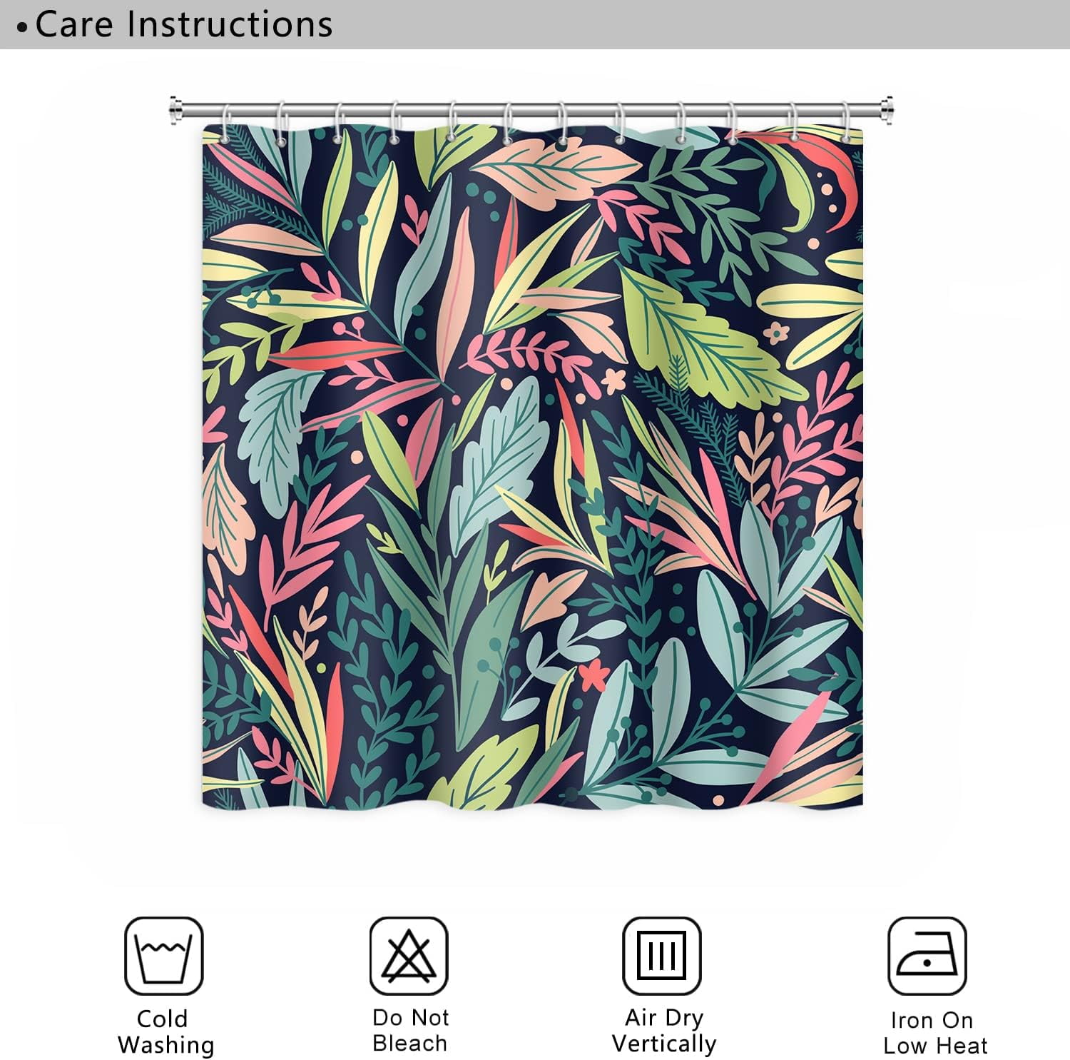 JOOCAR Tropical Leaves Shower Curtains Colorful Floral Leaf Nature Plants  Green Pink Botanical Summer Jungle Shower Curtains Bathroom Decor  Waterproof Fabric Sets with 12 Hooks, 72x72 Inch 