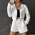 thumbnail image 7 of Usmixi Womens 2 Piece Outfits Front Zip Hooded Coat 2 Piece Sets Casual Solid Drawstring Elastic Waist Shorts Outfits Sets Sports Running Lounge Sets Tracksuits Sets with Pocket Fall Saving, 7 of 7