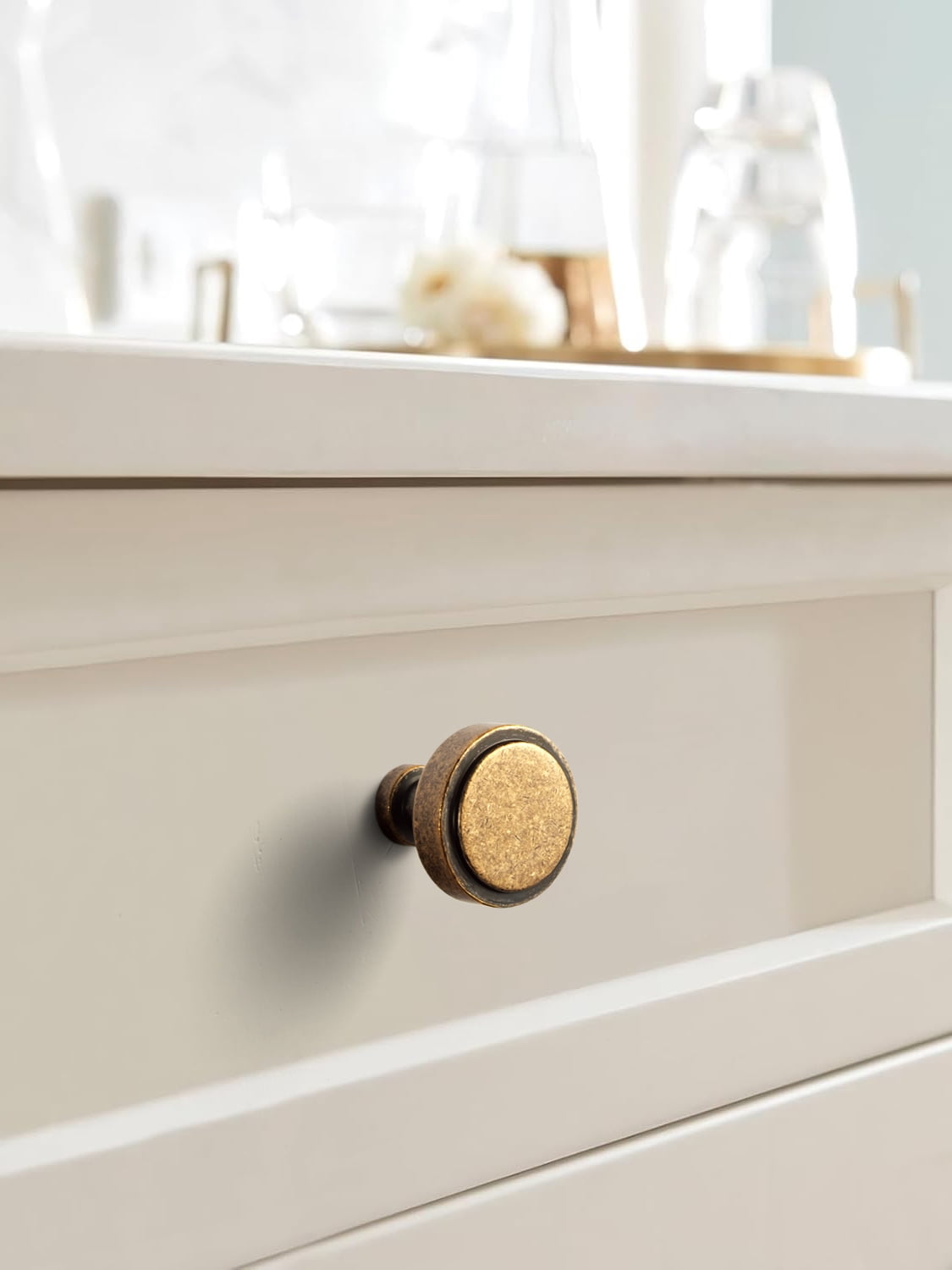 Goo-Ki Antique Brass Cabinet Drawer Knobs Zinc Alloy Kitchen Hardware,Modern Single Hole Bar Pull Handles for Cupboard Wardrobe 6 Pack