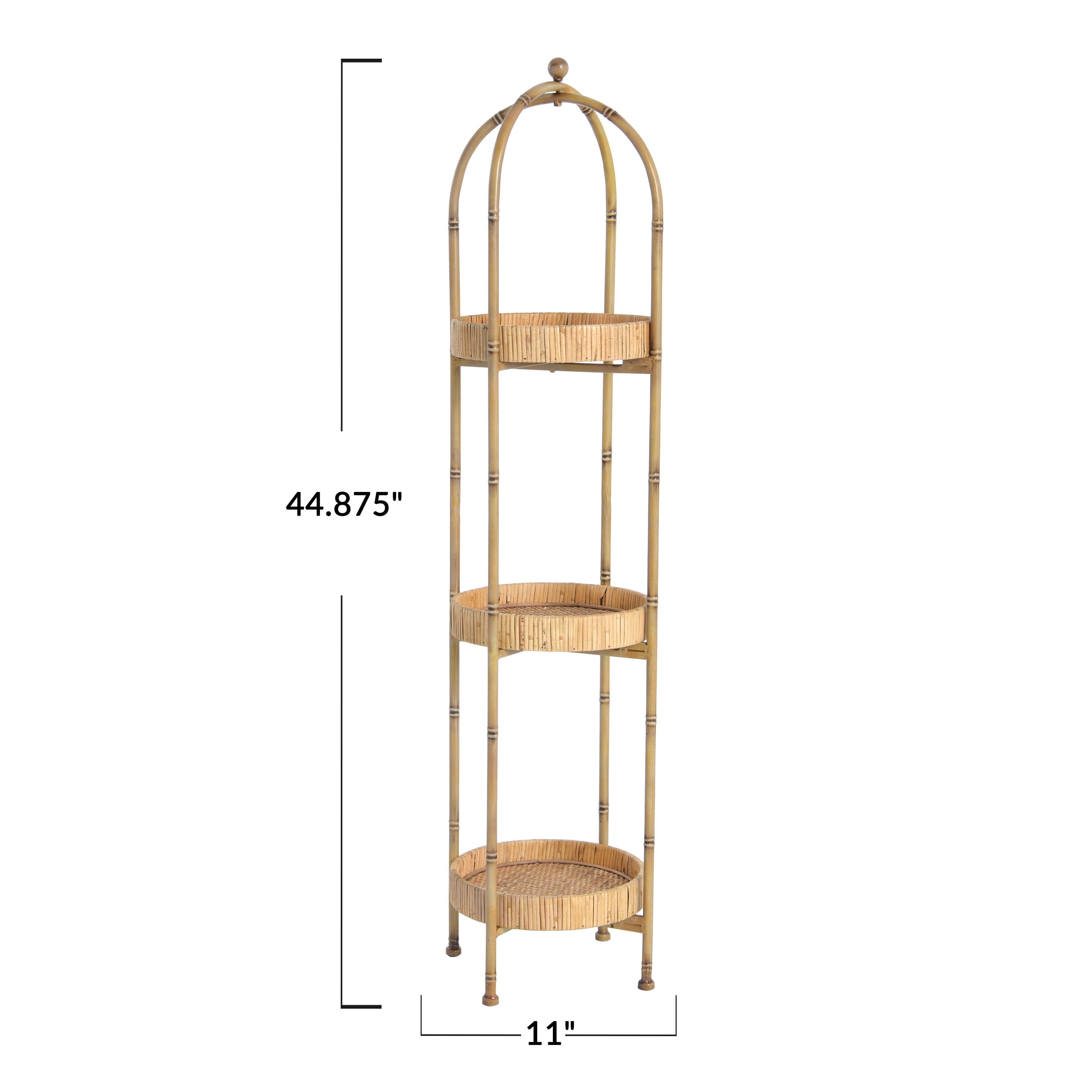 Desert Fields Bamboo Style Metal Shelf With Rattan Trays