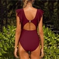 thumbnail image 3 of Gibobby Bañador de una pieza 2023 Traje de baño para mujer Triángulo Traje de baño Manga con volante Delgado Sólido Cuello colgante Sexy(Rojo,G), 3 of 4