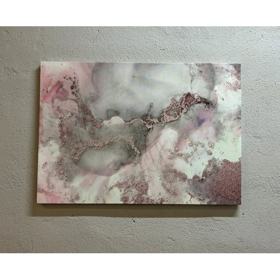 Pink Marble Art Canvas, Gray Marble Printed, Abstract Printed, Pink And Gray Marble, Luxury Marble Artwork, Alcohol Ink Wall Decor, Canvas Wall Decor - Natural Framed