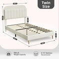 thumbnail image 4 of Velvet Upholstered Twin Bed Frame with Storage Headboard | Noise-Free Platform Bedframe, Wooden Slats & No Box Spring | Modern White Bed Frame, Easy Assembly, 4 of 7