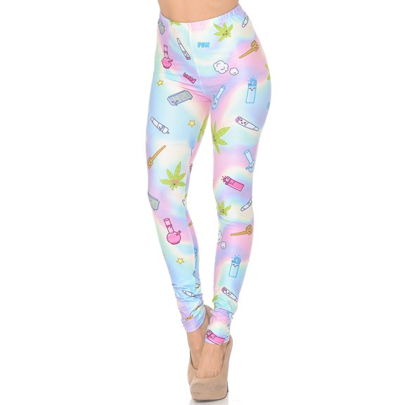 Creamy Soft Premium Women's Leggings Marijuana Life Regular Size, High Rise, Stretchy & Comfortable Fit - by USA Fashion