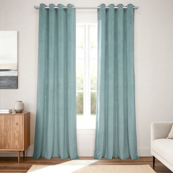 Half Price Drapes Signature Aqua Mist Grommet Velvet Blackout Curtains (1 Panel), 50WX 96L