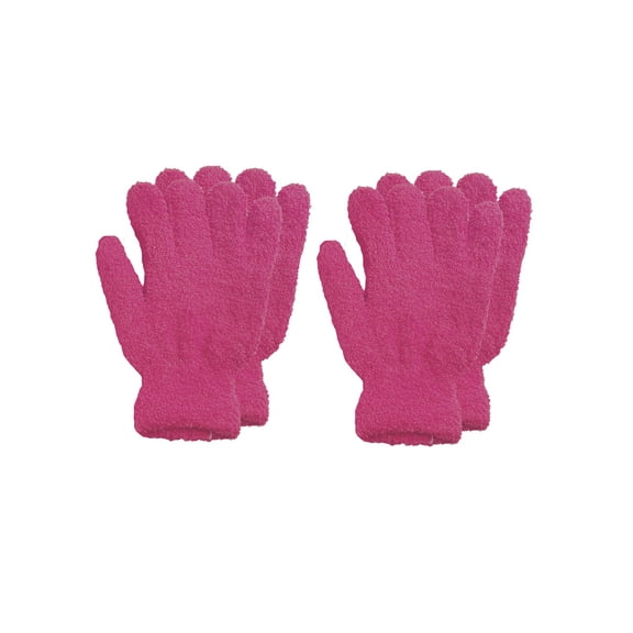 Men's Women's 2 Pairs Warm Winter Fuzzy Cozy Gloves, 2 Set Hot Pink