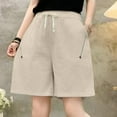 thumbnail image 4 of Byworldtasic Womens Shorts Women's Elastic Waist Knee Length Casual Cotton Bermuda Shorts with Drawstring, 4 of 5