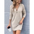 thumbnail image 3 of Katigan Womens Sweater Dress 1/4 Zip Ribbed Knit Texture Long Sleeve Casual Bodycon Fall Jumper Midi T-Shirt Dresses Khaki S, 3 of 5