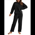 thumbnail image 3 of Pijama de 2 Piezas para Mujer, Conjunto de Ropa de Estar por Casa, Suéter de Punto, Cuello Redondo, Larga, Conjuntos Peludos Negro XL, 3 of 8
