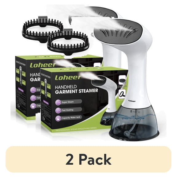 (2 pack) LOHEER Steamer for Clothes, 1350W Portable Handheld Garment Steamer, 400ml Water Tank, White/Black