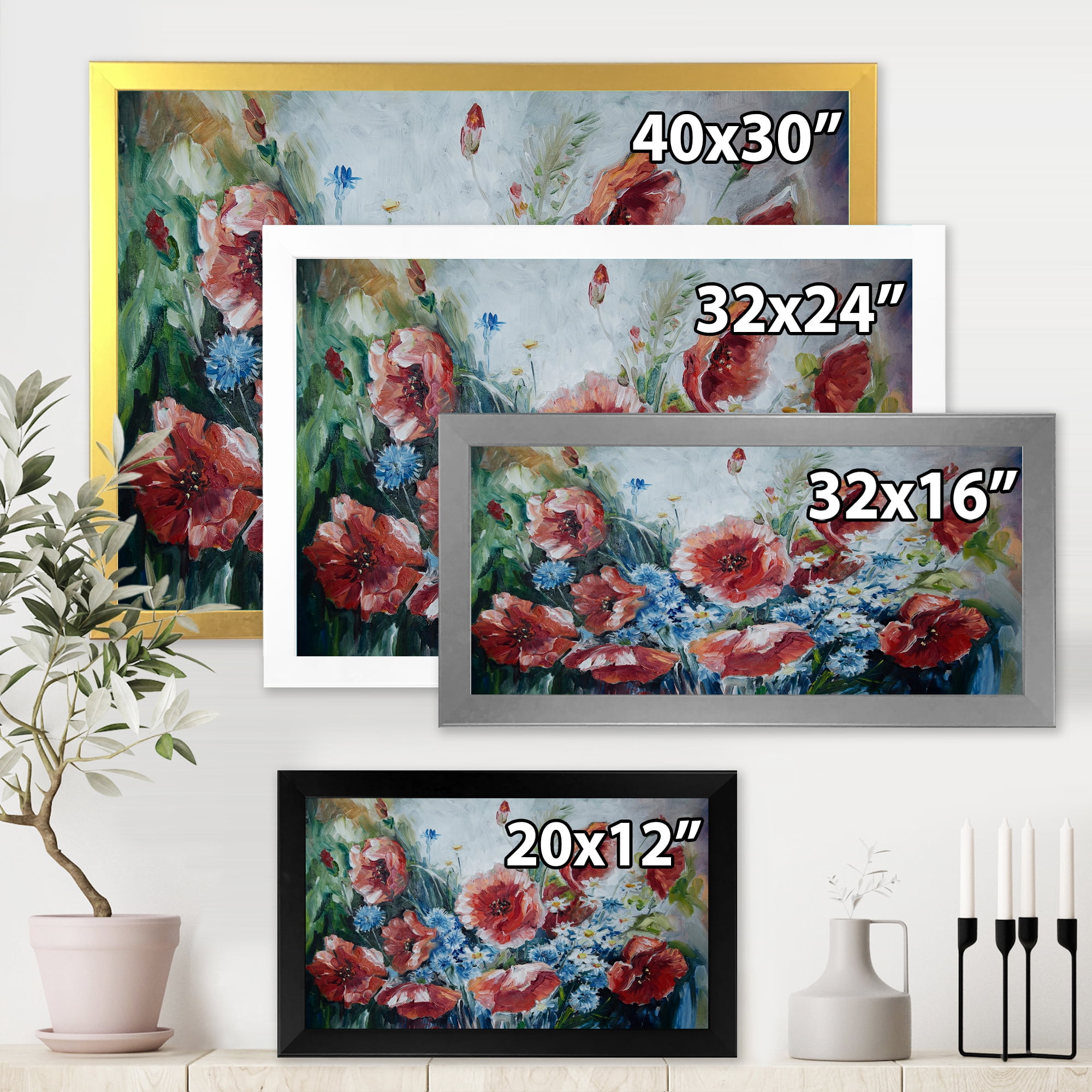 Designart 'Bouquet of Poppies Retro Style' Traditional Framed Art Print