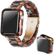 Omter Band with Case Compatible with Apple Watch 44mm 42mm 40mm 38mm, Women Men Fashion Resin Band Strap Compatible