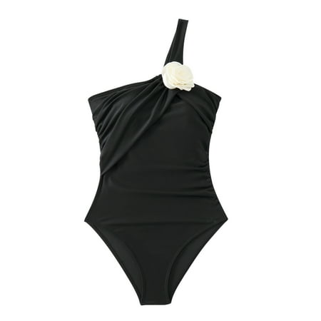 Celivon One Piece Swimsuit For Women Tummy Control Solid Color Three Flower Sexy Slim Fit Bathing Suit Surfing Wear