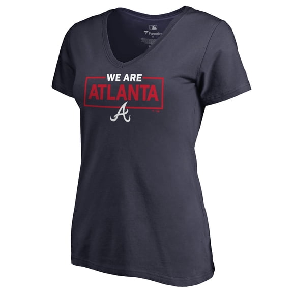 Women's Navy Atlanta Braves We Are Icon V-Neck T-Shirt