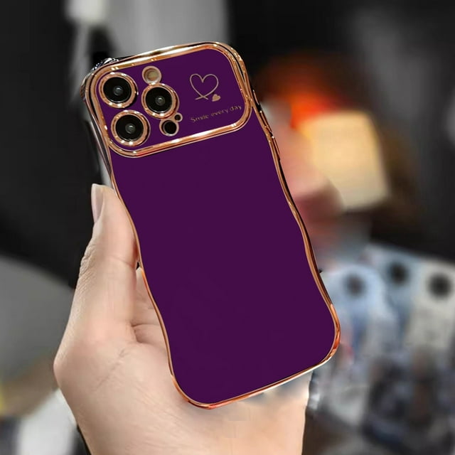 Oliegs Heated Blanket Electroplated Large Wave Mobile Phone Case Side Love Fall Protective Cover Suitable For15Promax Mobile Phone Case Chocolate