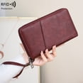 thumbnail image 2 of RFID Blocking Multi-functional Document Organizer with Long Zipper - PU Leather Travel Wallet featuring 2 Bill Compartments, 4 Card Slots, Coin Pocket, Photo Holder, SIM & Pen Slots, and Ticket, 2 of 6