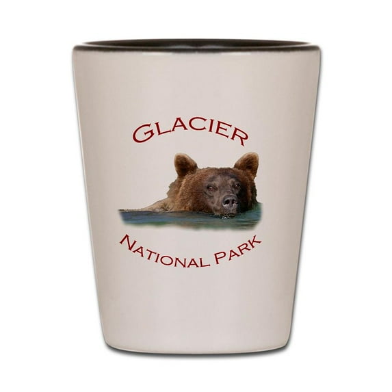 CafePress - Glacier National Park...Grizzly Bear Sw - White/Black Shot Glass, Unique and Funny Shot Glass