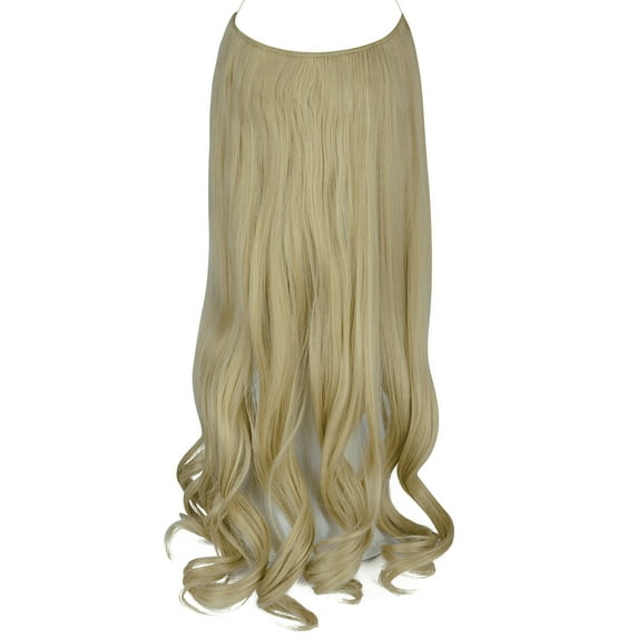 SHCKE 20 Inch 150g Secret Hair Extensions Curly Invisible Hair Extensions with Transparent Adjustable Wire Removable Secure Clips Synthetic Hairpieces for Women Sandy Blonde Mix Bleach Blonde