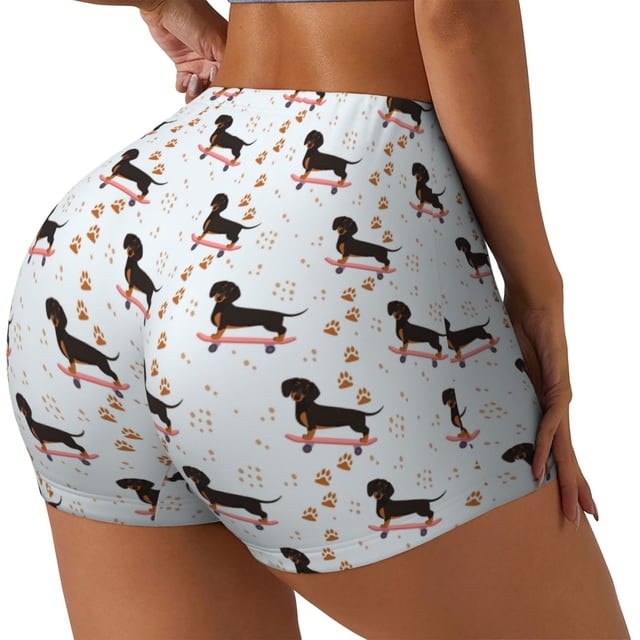 Balery Dachshund On A Skateboard Pantalones cortos de entrenamiento estampados para mujer, sin costuras, ajustados, para gimnasio, yoga, correr, deportes, ejercicio activo, fitness.-XX-Large