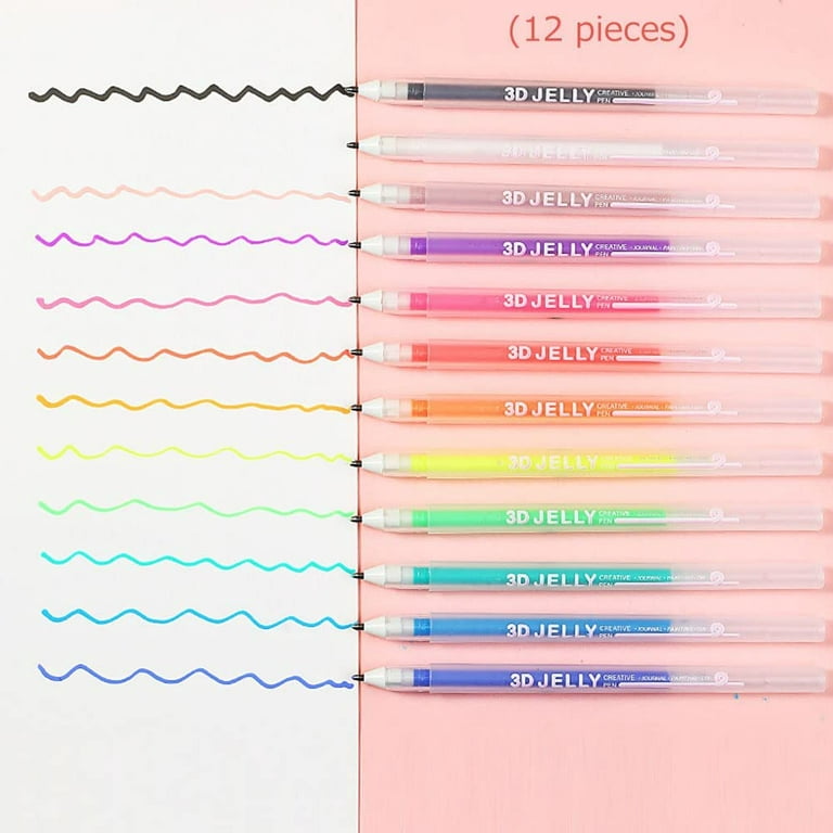 Pikadingnis 12Pack 3D Glossy Jelly Ink Pen Set, Gel Ink Pens