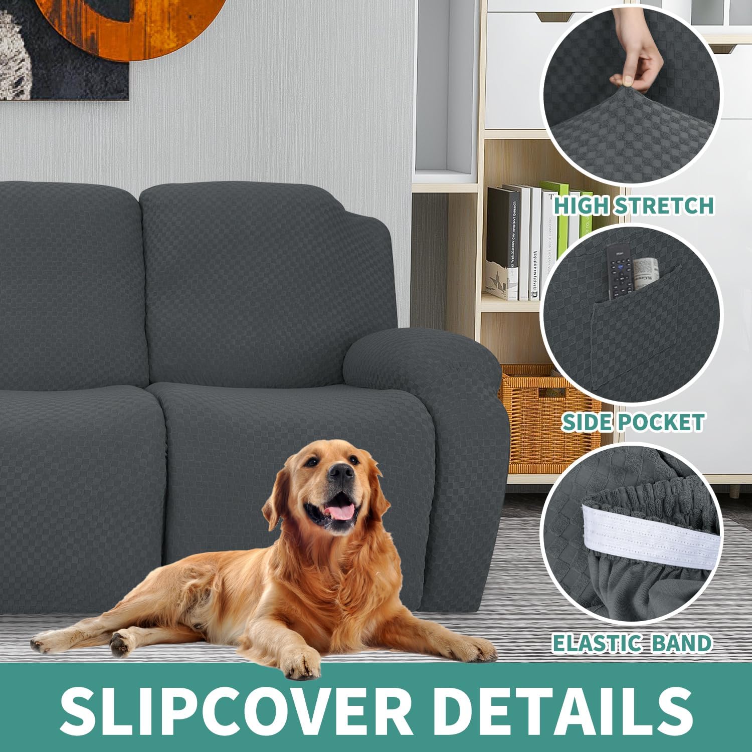 Joqmia Stretch Recliner Slipcover, Jacquard Fabric Recliner Sofa Cover with Elastic Bottom, Furniture Protector Fits Most Reclining