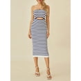 thumbnail image 3 of Michellecmm Women Tube Dress, Strapless Backless Hollowed Striped Patchwork Long Dress Clubwear, 3 of 9