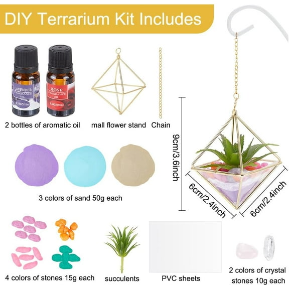 Crystal Terrarium Kit Hanging Crystal Geometric Glass Terrarium Planter for Indoor Gardening Decor Make Your Own Hanging Air Plants Garden