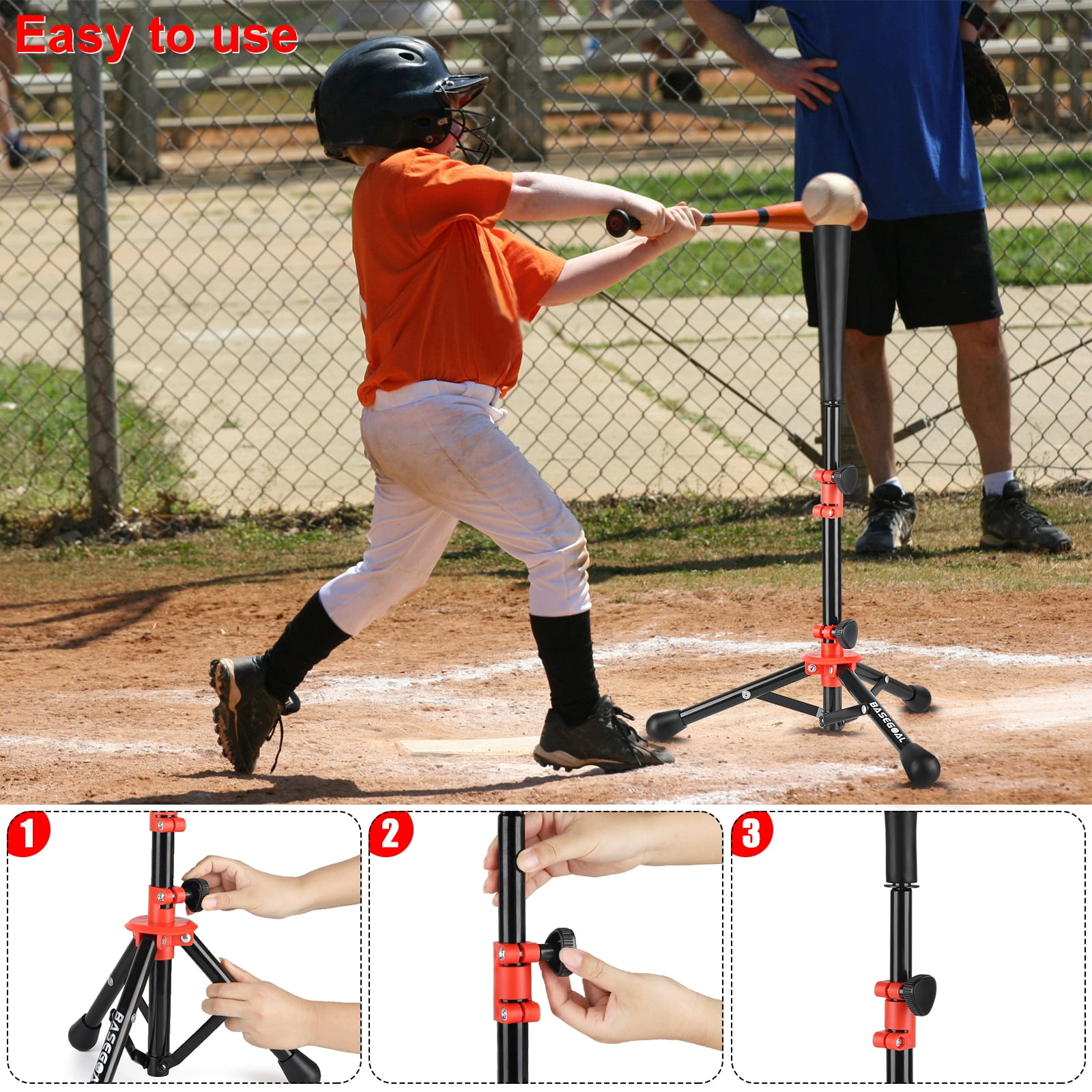 Baseball Batting Tee for kids, Portable Softball Baseball Tees for Hitting, Adjustable Angel Baseball Ball Caddy, Easy to Assemble, Intensive Support Frame, Batting Training Practice, Red