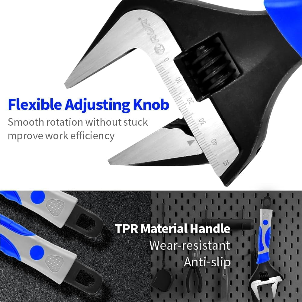 MKEUDQ-6 Inch Adjustable Wrench - 1-1/4" Wide Jaw Opening,Wide Mouth,Slim Jaw,Comfort Grip,Cr-V Steel,SAE and Metric Scale Marked