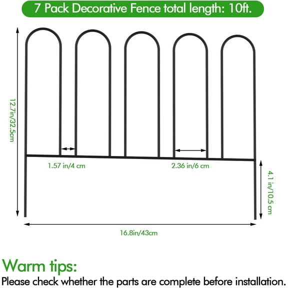 Oumilen 7 Panels Decorative Garden Fence, 12.7″ (H) x 10FT (L) Outdoor Patio Metal Wire Garden Animal Barrier