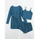 thumbnail image 2 of Conjunto de pijama de 3 piezas para mujer, camiseta de punto acanalado, pantalones cortos, ropa de dormir suave con bata y cárdigan, 2 of 5