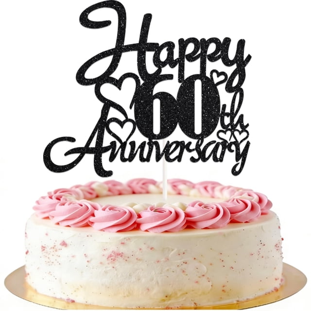 Decoraciones para tartas KELTORA Black Glitter, feliz 60 aniversario