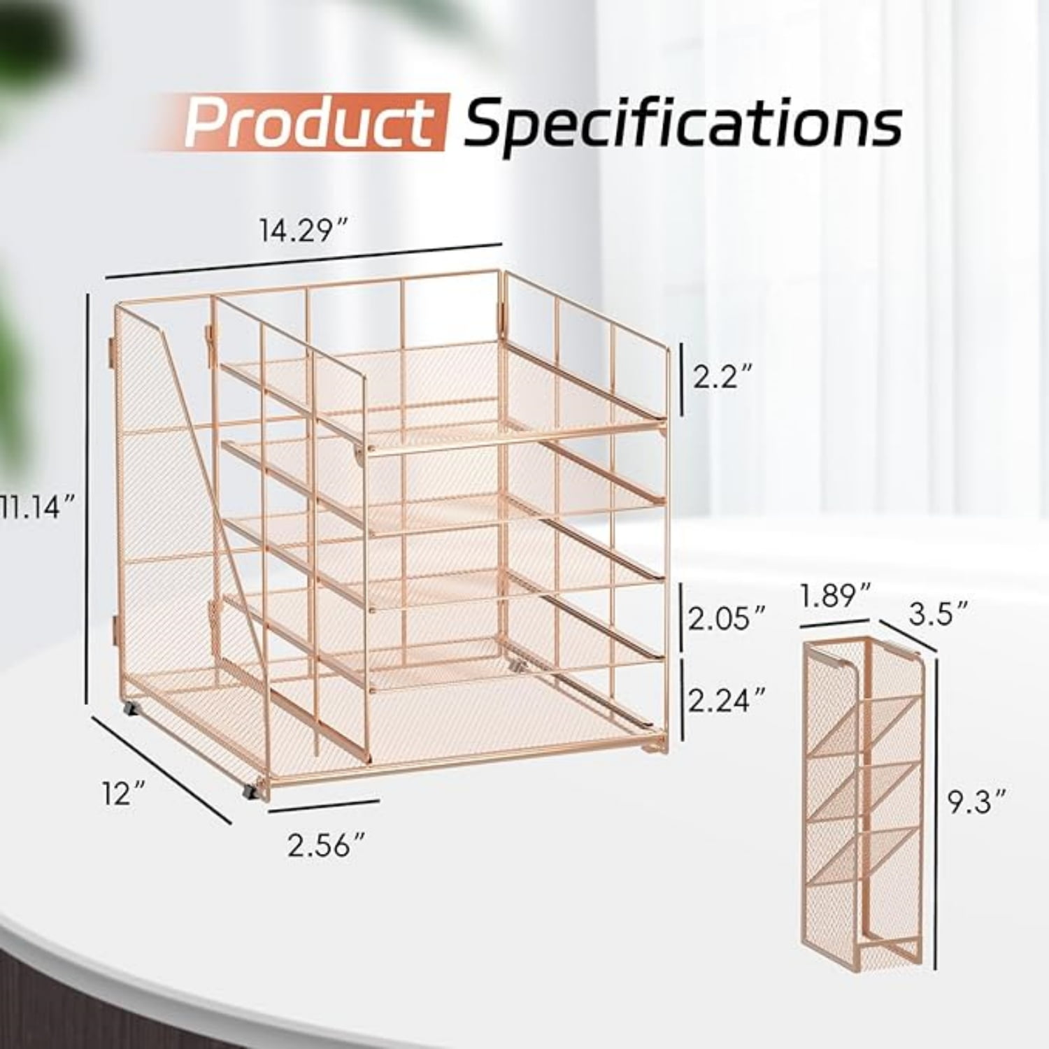 INTIGE Desk Organizer and accessories, 5-Tier Paper Organizer for Desk with Pen Holder and Magazine Holder, Paper Letter Tray for Home, Office