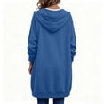 thumbnail image 6 of Xaqiouau Womens Solid Color Athleisure Coat Polyester Blend Relaxed Full Zip Drawstring Hooded Longline Sweatshirt Stitched Exterior Pocket Fall Winter Outerwear Blue L, 6 of 7