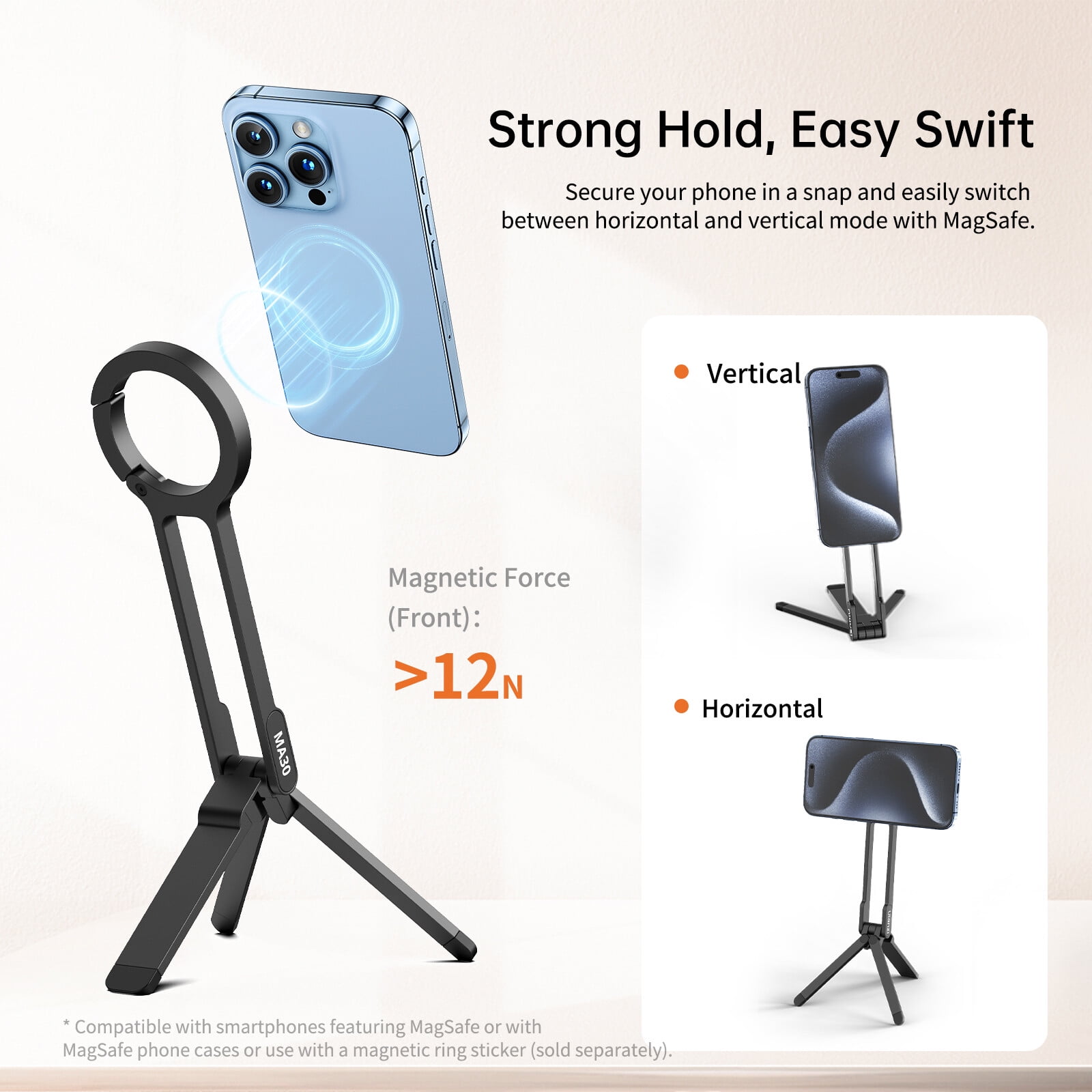 Ulanzi MA30 Carabiner-Mounted Phone Tripod for iPhone 15 -12 Pro/Pro Desk Mount