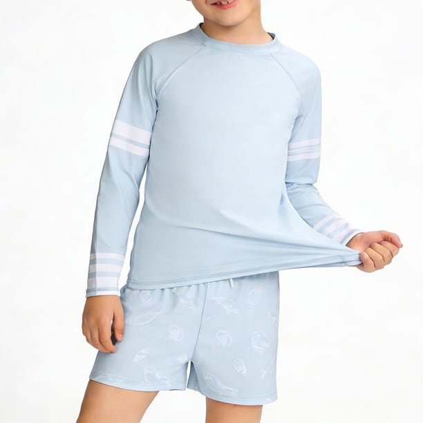 Odeerbi 1-10 Años Niños 3 Piezas de Manga Larga Rash Guard Set Upf 50 + Rápido Seco Surf Traje de Baño Con Pantalones Cortos Gorra de Baño