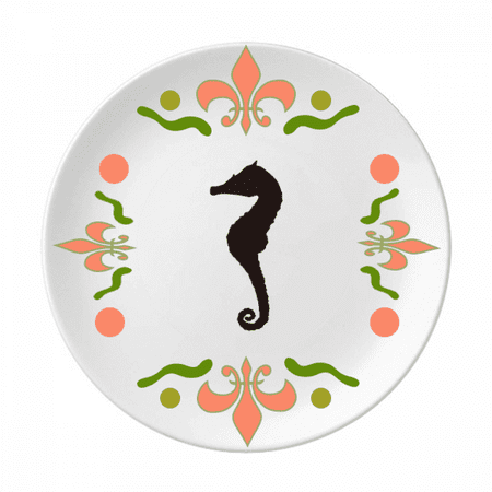 

Black Hippocampus Marine Life Outline Flower Ceramics Plate Tableware Dinner Dish