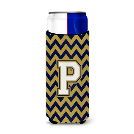 

Carolines Treasures CJ1057-PMUK Letter P Chevron Navy Blue and Gold Ultra Beverage Insulators for slim cans Slim Can