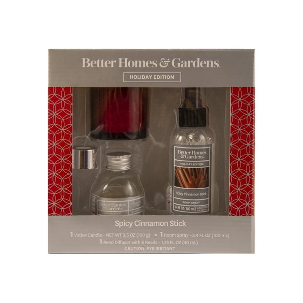 Better Homes & Gardens 3 Piece Spicy Cinnamon Stick Home Fragrance Gift