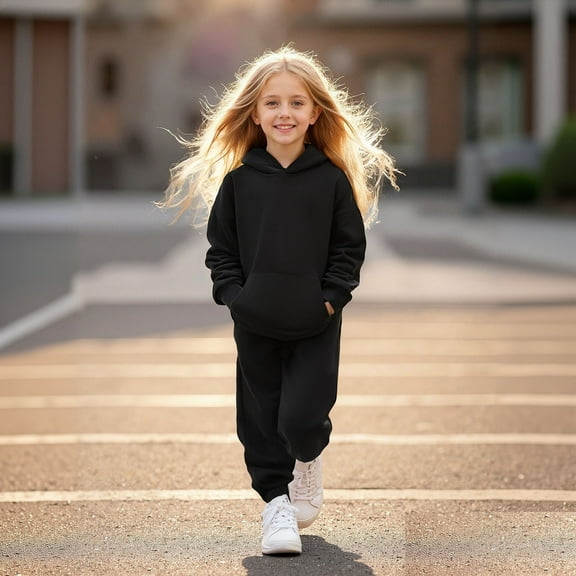 Boys Girls Active Sweatsuit 2 Piece Long Sleeve Black Pullover Hoodie Sweatpants Set Fall Clothes Toddler Boy Clothes 6-7 Years