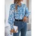 thumbnail image 6 of Women'S Floral Blouses Dressy Casual V Neck Button Down Shirts Lantern Long Sleeve Boho Chiffon Tops 2025 Light Blue M, 6 of 8