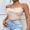 thumbnail image 2 of Strapless Fur Trim Bandeau Crop Tops for Women, 2 of 8