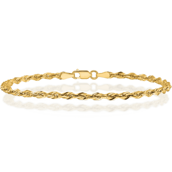 10K Solid Yellow Gold 2.8mm Rope Chain Bracelet