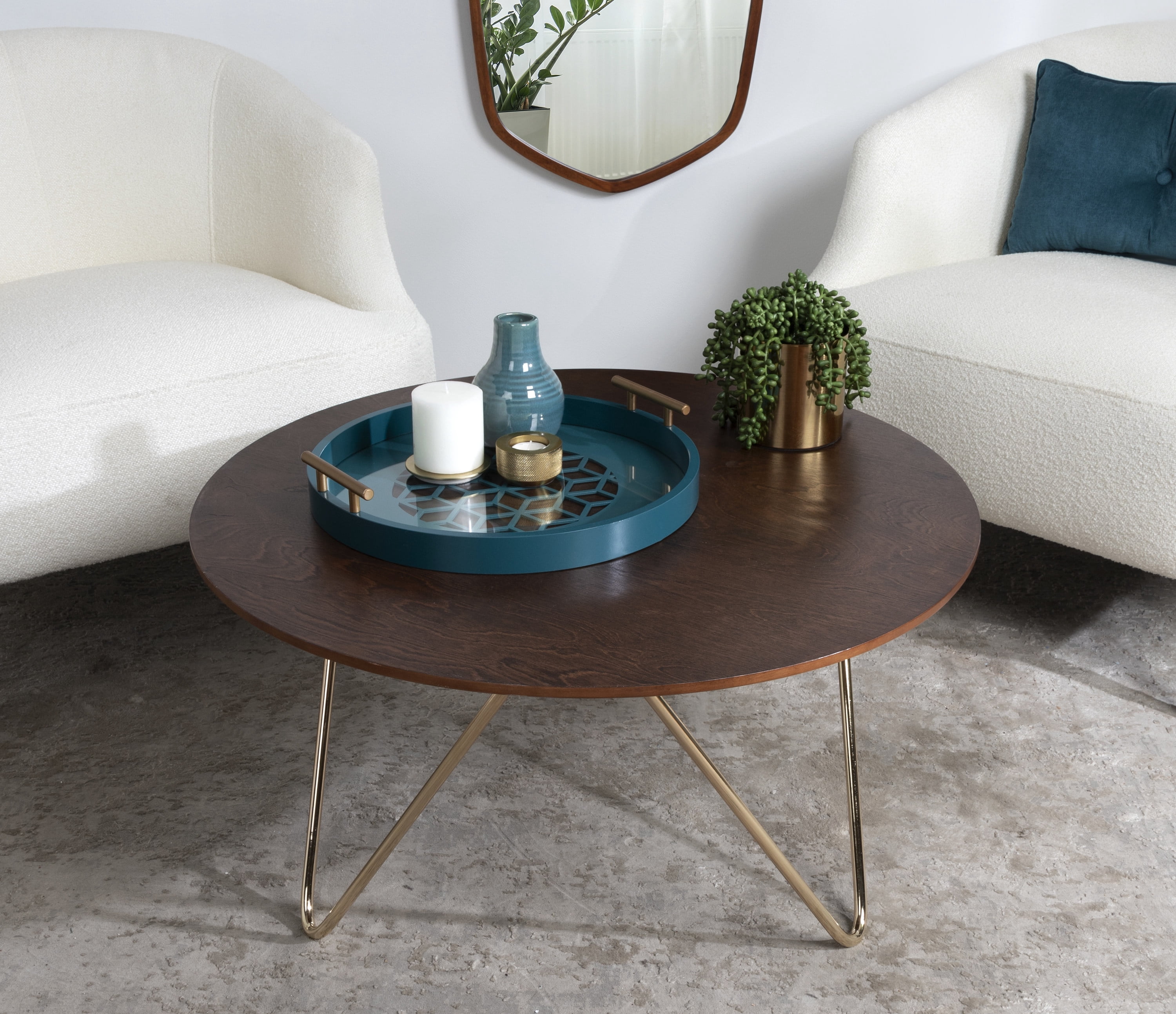 Kate and Laurel Caspen Modern Round Tray, 15.5 inch Diameter, Teal, Decorative Tray for Storage and Display