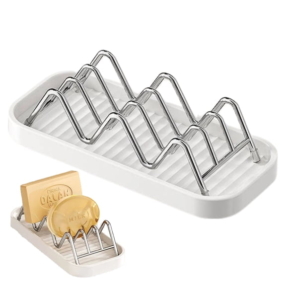 Shower Soap Shampoo Bar Holder, Stainless Steel Self Draining Bathroom Soap Dish Holder with Water Tray, Shower Caddy for Shampoo Bars, Conditioner Bars & Soap (7.4"×3.2")